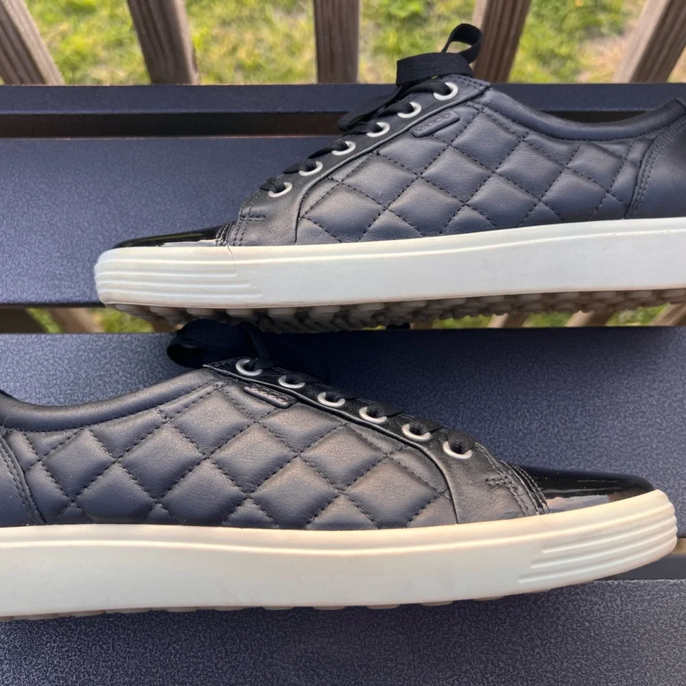 ECCO Soft 7 Quilted Leather & Patent Cap Toe Sneakers - EU 40 / US 9-9.5
